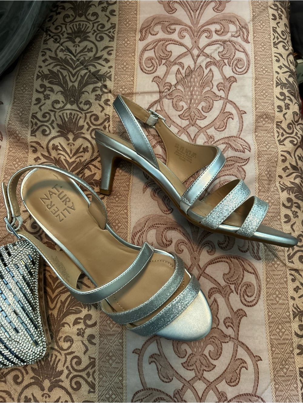 Naturalizer Silver Glitter Slingback Heels
